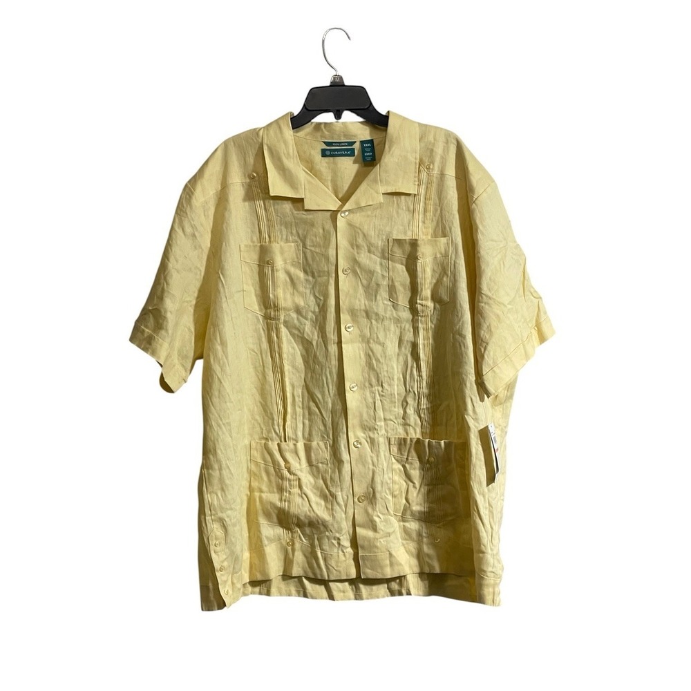 NWT Cubavera Men's 3XL Yellow 100% Linen Shirt Button Front Pockets Casual